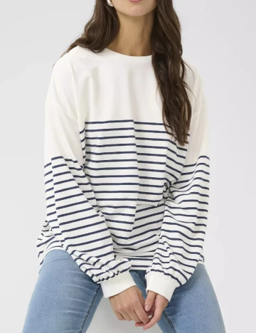 Bluza Oversize Cream, alb/albastru