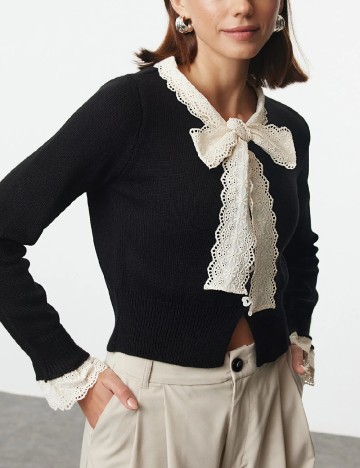 Cardigan TRENDYOL, negru/alb