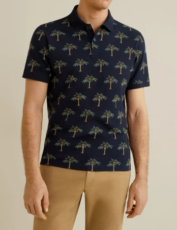 Tricou din bumbac pique imprimat, bleumarin inchis, XXS