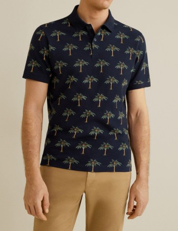 Tricou din bumbac pique imprimat, bleumarin inchis, XXS