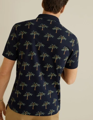 Tricou din bumbac pique imprimat, bleumarin inchis, XXS