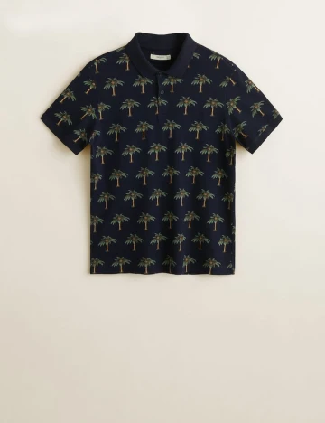 Tricou din bumbac pique imprimat, bleumarin inchis, XXS