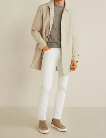 Trenci din bumbac uni, bej foarte deschis, XS