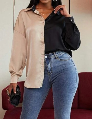 Camasa SHEIN, negru/bej, XL
